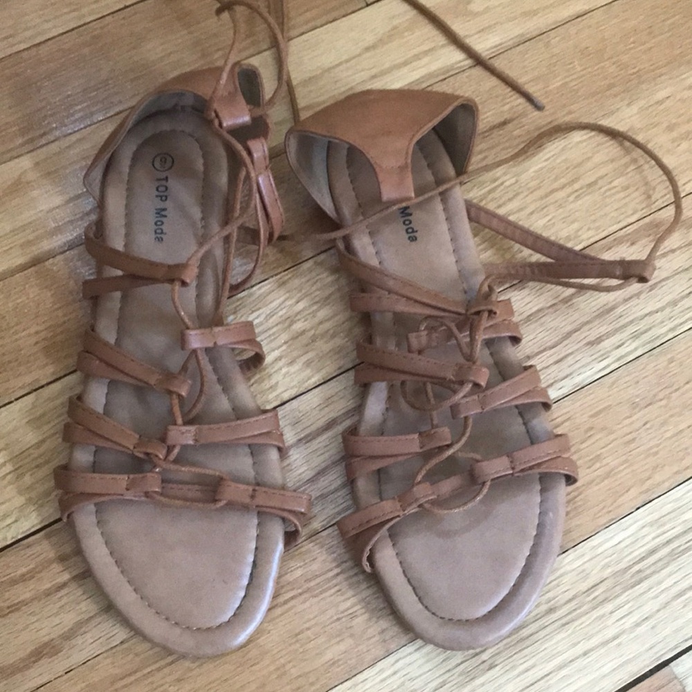 Tan lace up gladiator style sandals